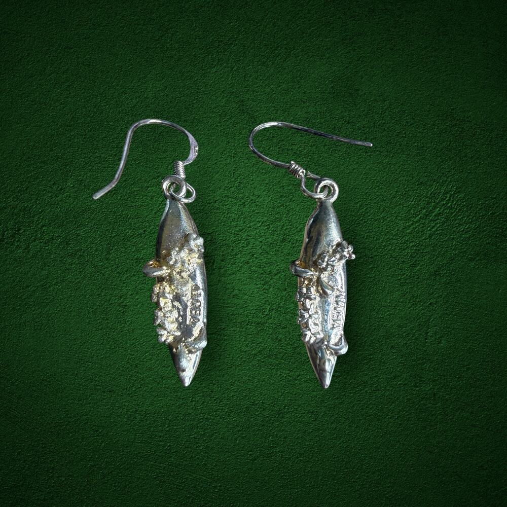 Vintage PCU Sterling Silver ALOHA Hawaii Floral Dangle Earrings